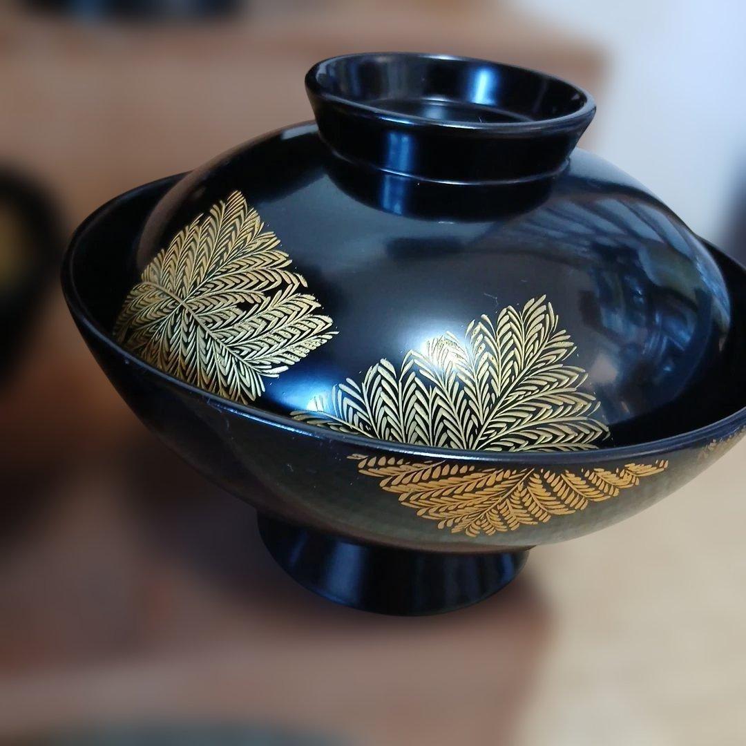 輪島塗　蓋付吸物椀 5客 金箔　蒔絵　沈金