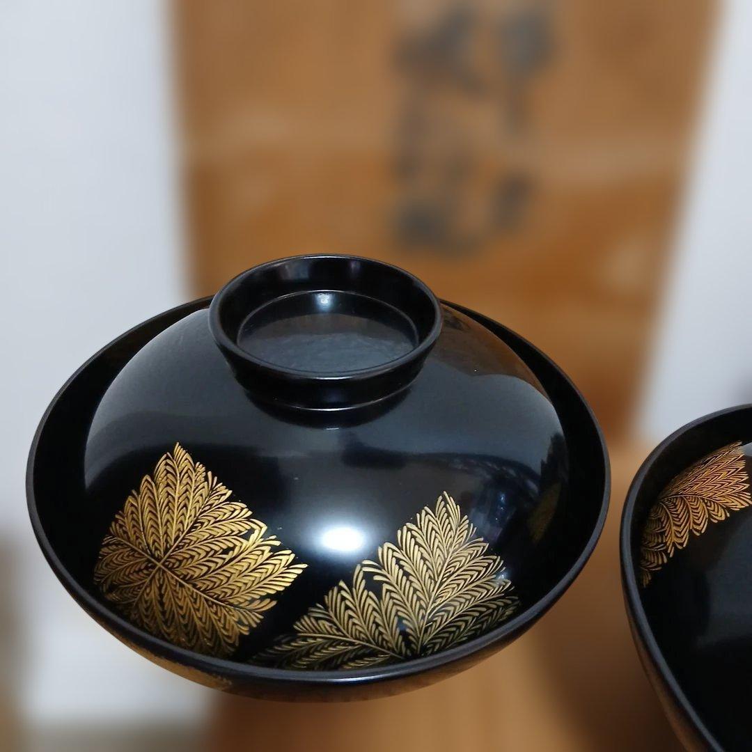 輪島塗　蓋付吸物椀 5客 金箔　蒔絵　沈金