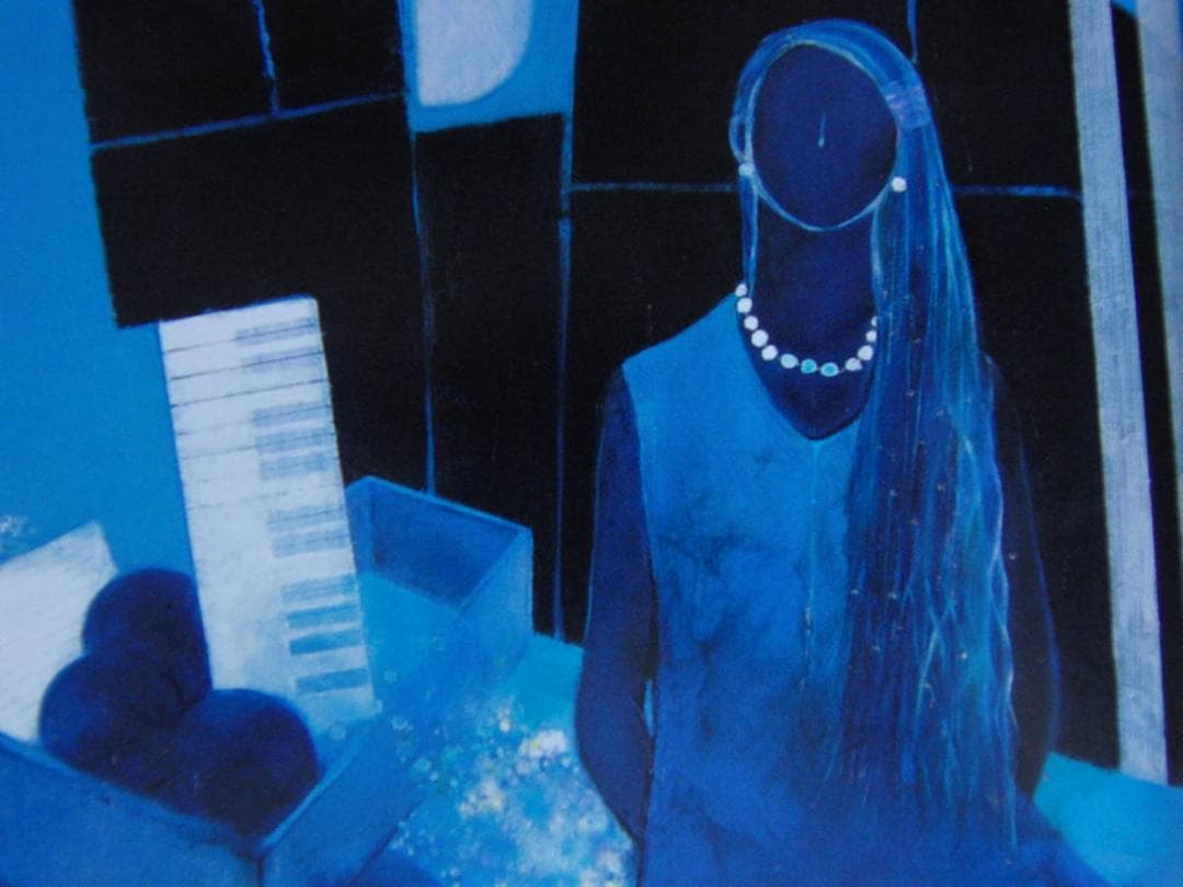 齋藤満子、【海辺の風】、希少な額装用画集より、新品額装付、状態良好