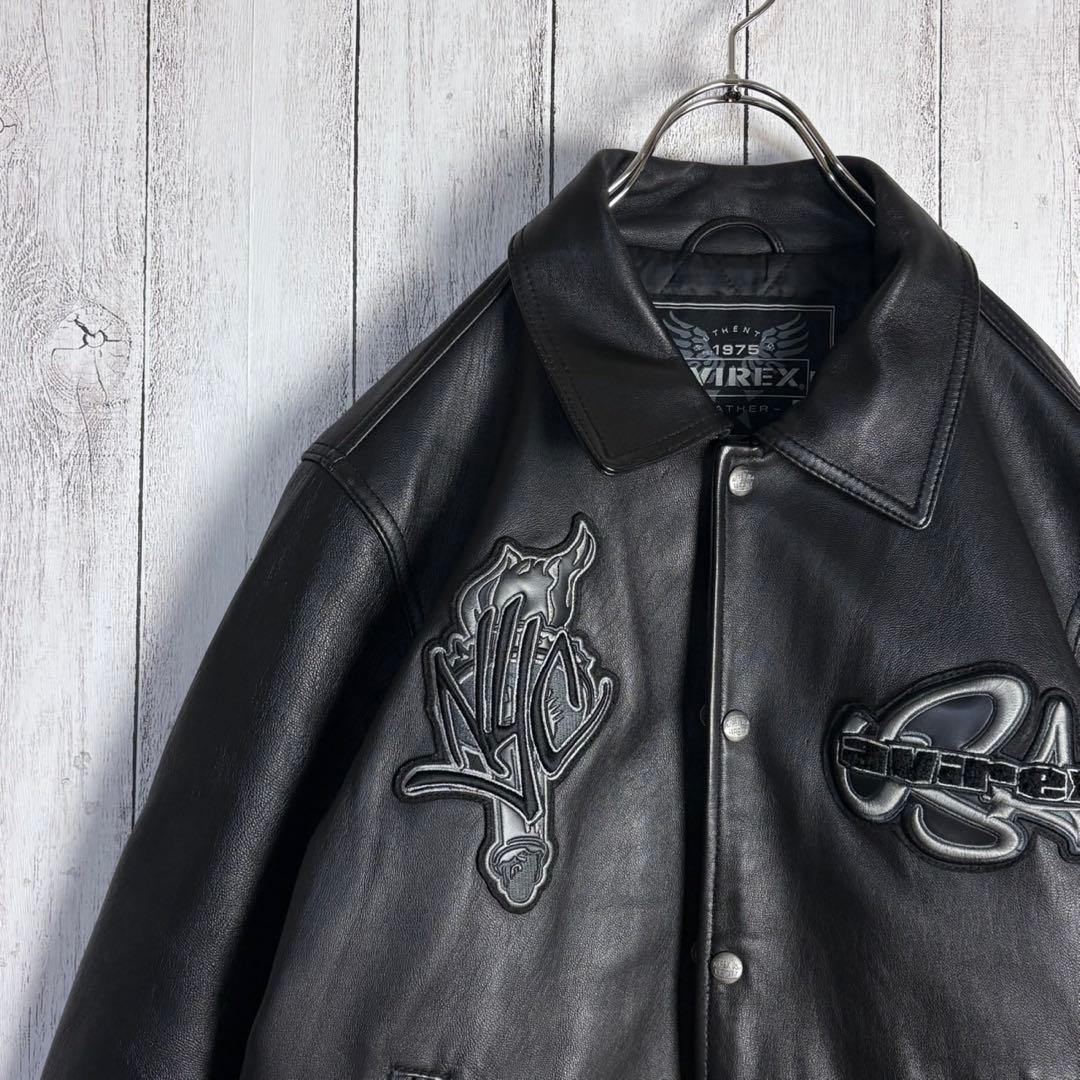 6105【希少デザイン】アヴィレックス☆バーシティレザージャケット 羊革