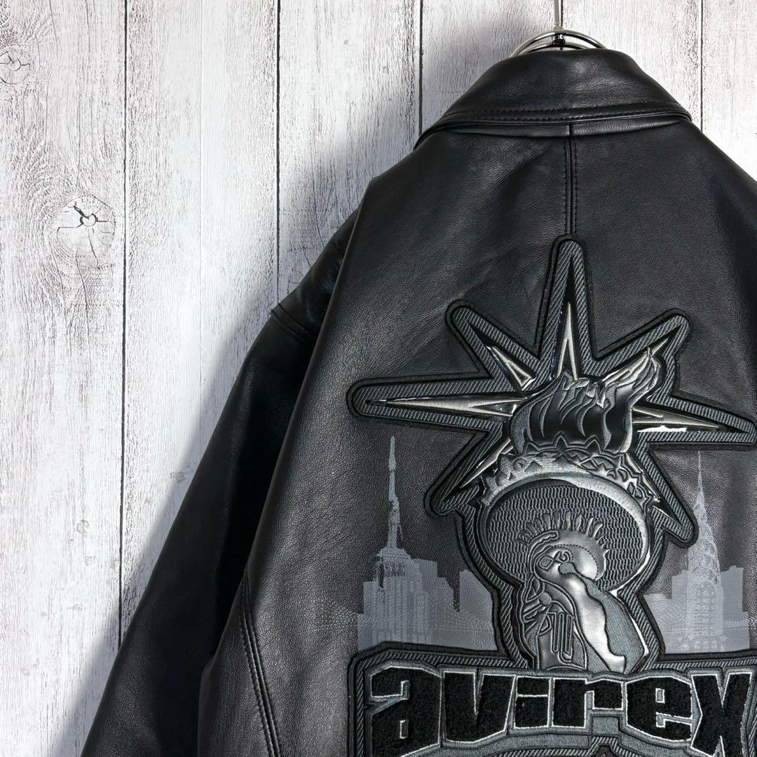 6105【希少デザイン】アヴィレックス☆バーシティレザージャケット 羊革