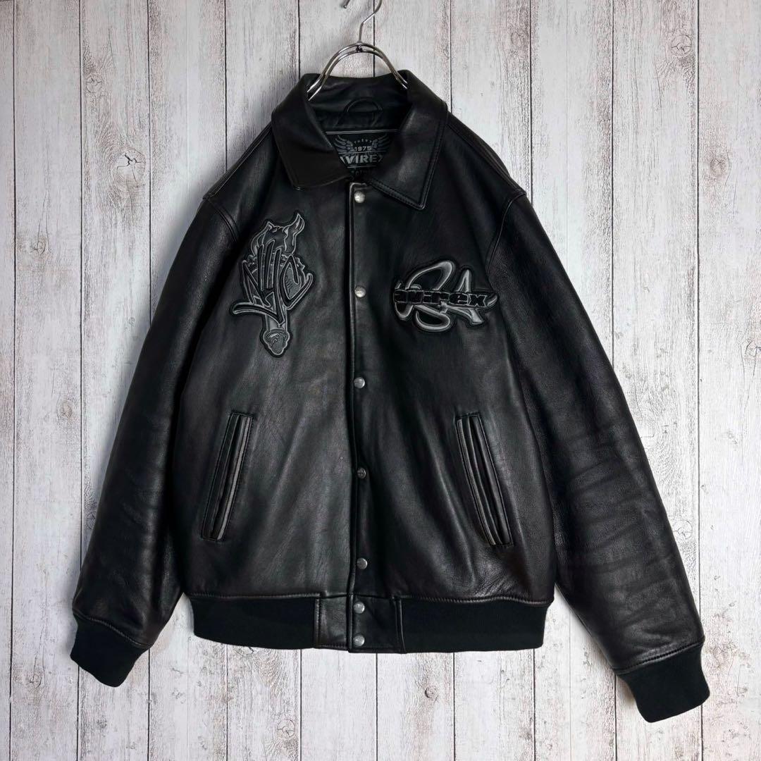 6105【希少デザイン】アヴィレックス☆バーシティレザージャケット 羊革