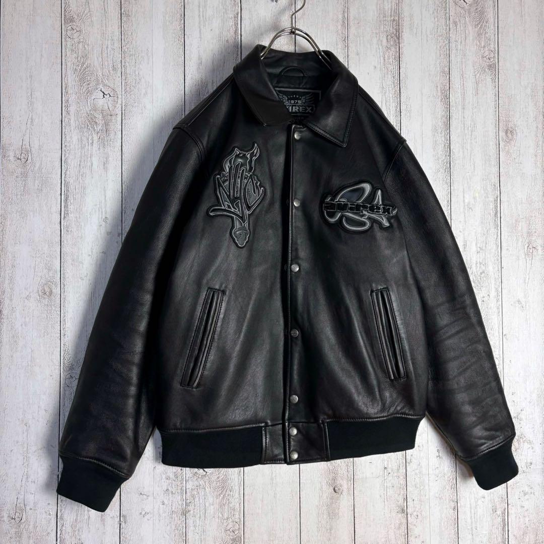 6105【希少デザイン】アヴィレックス☆バーシティレザージャケット 羊革