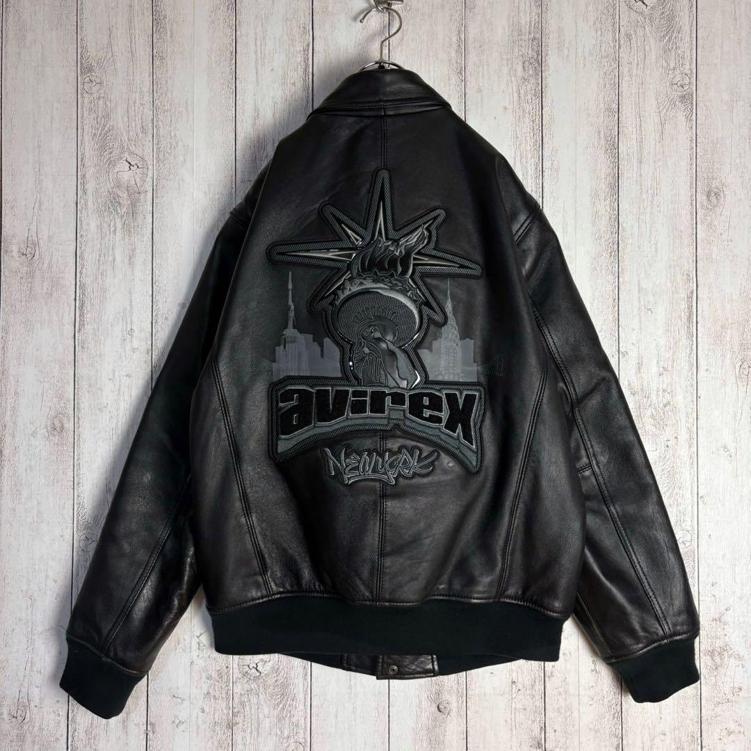 6105【希少デザイン】アヴィレックス☆バーシティレザージャケット 羊革