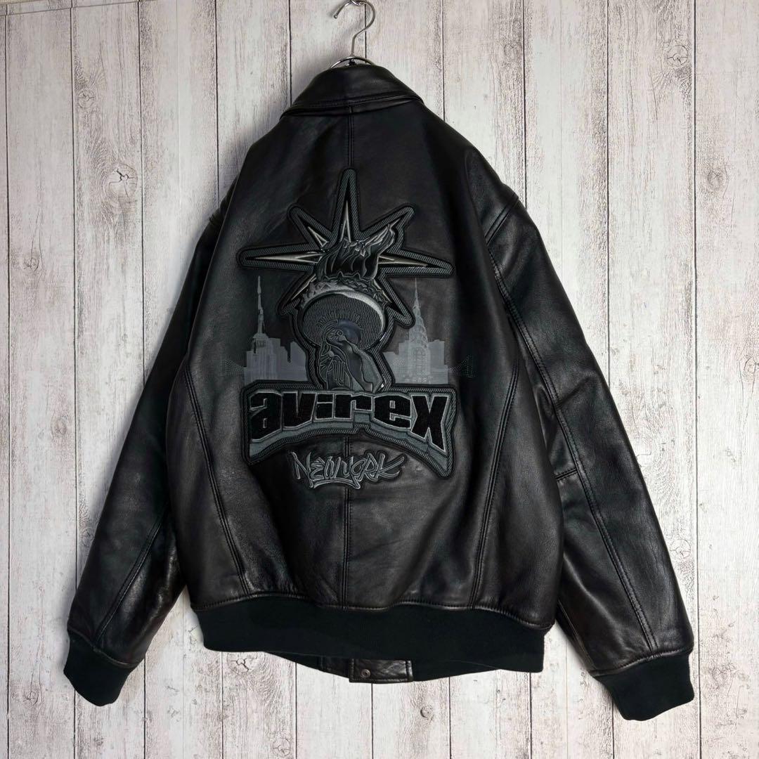 6105【希少デザイン】アヴィレックス☆バーシティレザージャケット 羊革
