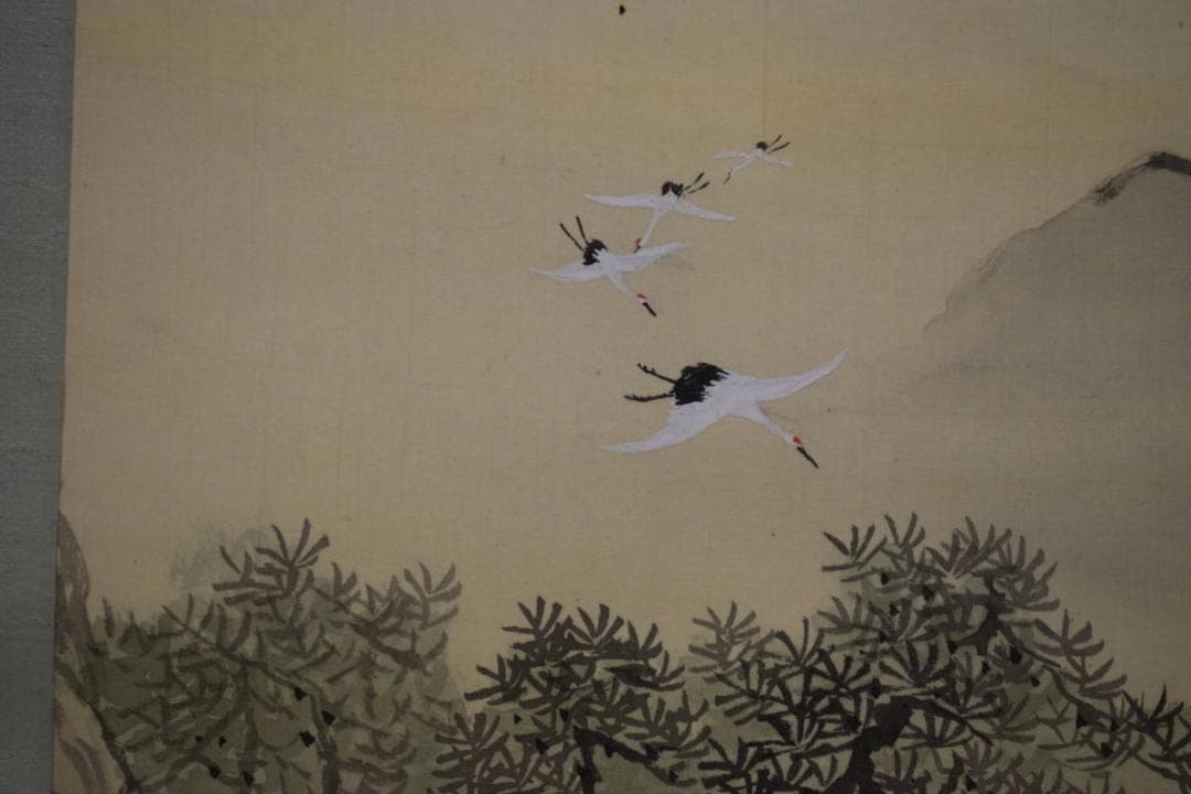 真作/石野龍山/山水屋形舟図/絹表装/双幅/布袋屋掛軸HH-877