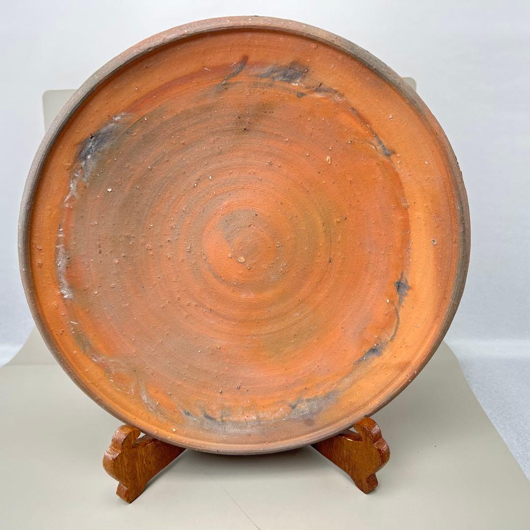 人間国宝・山本陶秀先生オレンジ色 陶器皿 木箱付き