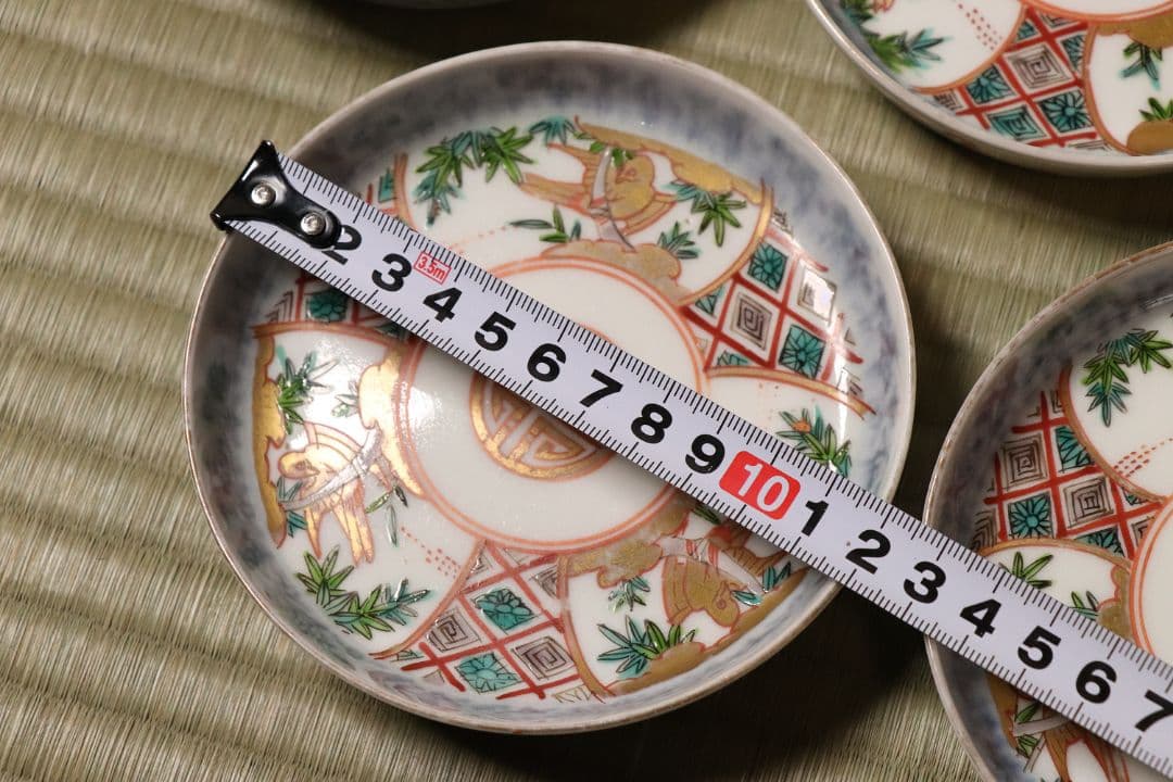 【CM19】古伊万里 竹鳥図 色絵 小皿 五客 11.9cm 小紋 錦手 金彩