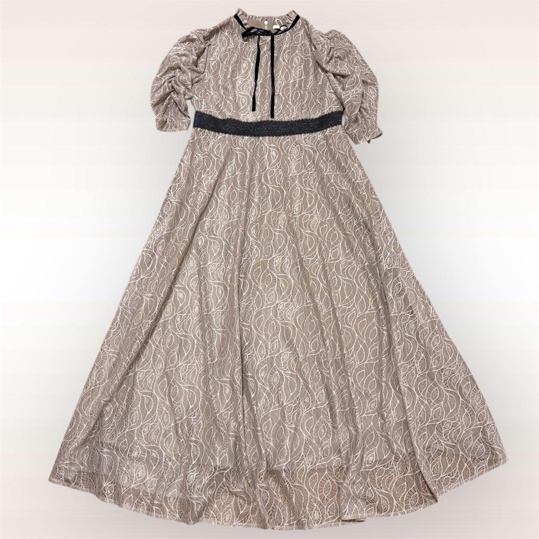 新品タグ付✨LEJA レジャ ウエストマークパフスリーブ総レースロングドレス M