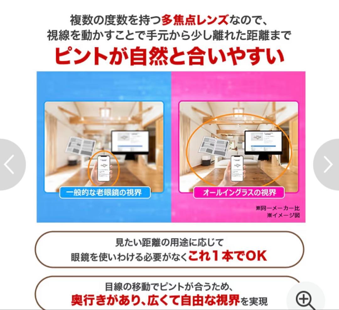 2色から選べる、広い視野でピントが合う老眼鏡 オールイングラス新品