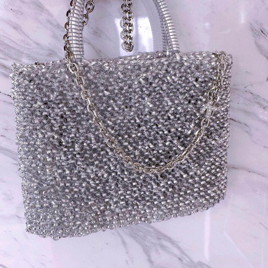 大サイズ)即購入OK)ワイヤーバッグシルバー　ハンドメイド
