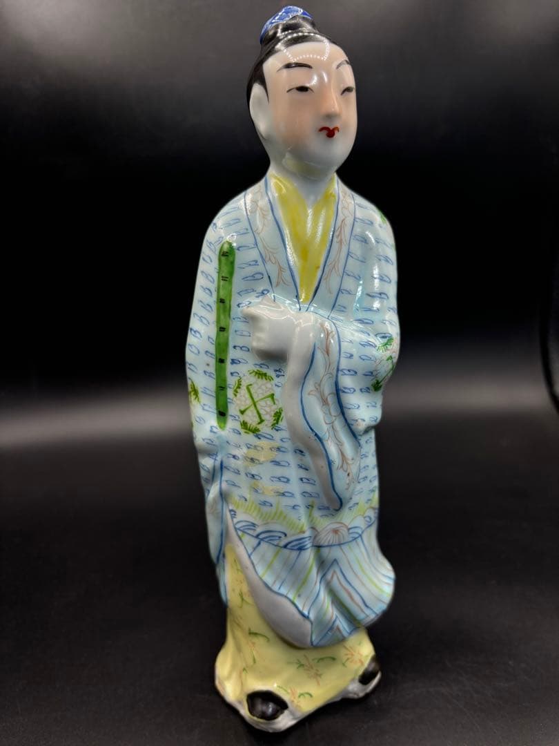 中国美術 古玩 色絵陶人形 陶器人形 高さ約25cm 置物 オブジェ 古董品