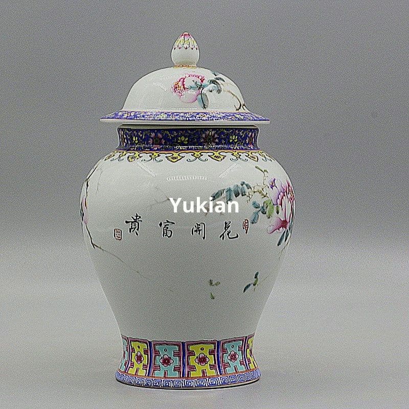 粉彩花開富貴将軍缶 陶磁器 現代工芸品 美術品 装飾品 置物