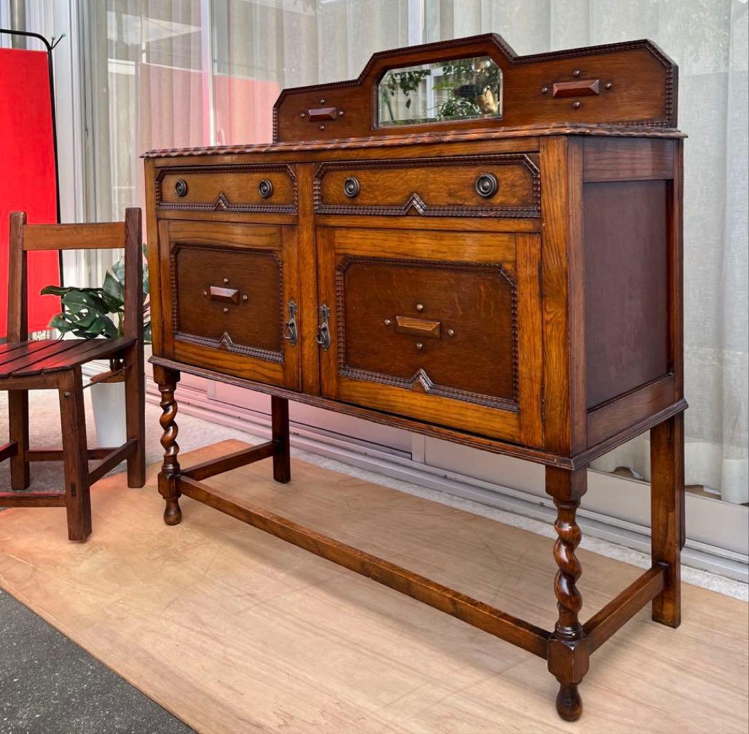 イギリス　アンティーク　キャビネット　ミラーバックサイドボード　ヴィンテージ