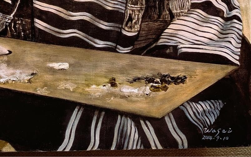 伊藤和生　藤田嗣治作「アトリエの自画像Ⅰ」白黒写真から油彩画にて模写 Ｆ20号