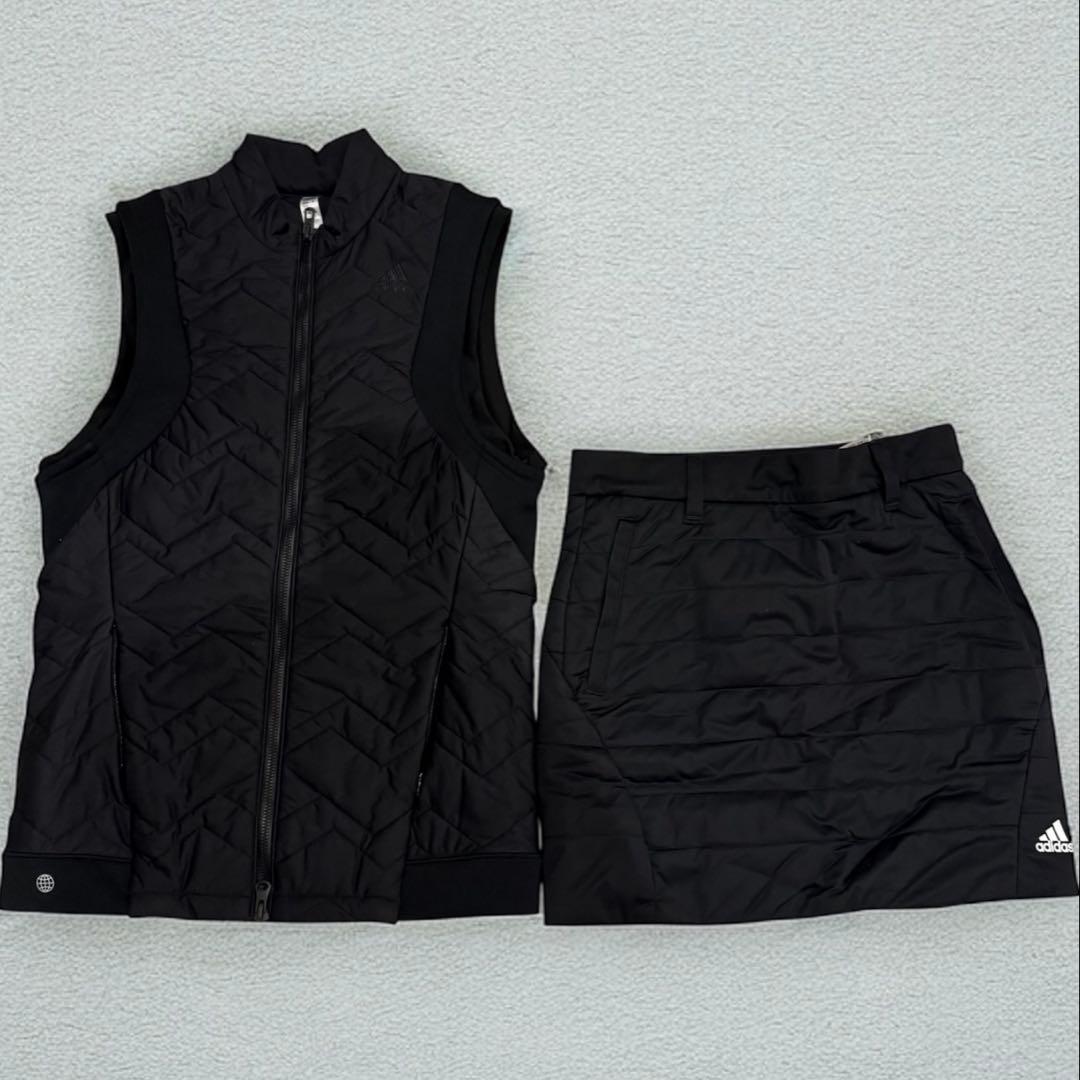 adidas 中綿ベスト×スカート セットアップ XS 黒 ゴルフ 防寒