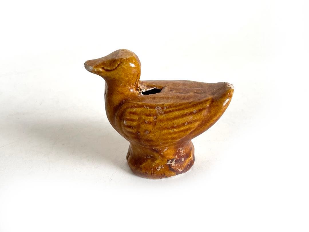 骨董　アンティーク　陶俑　唐時代　家鴨　人形　鳥形俑　黄釉　あひる　唐三彩　発掘