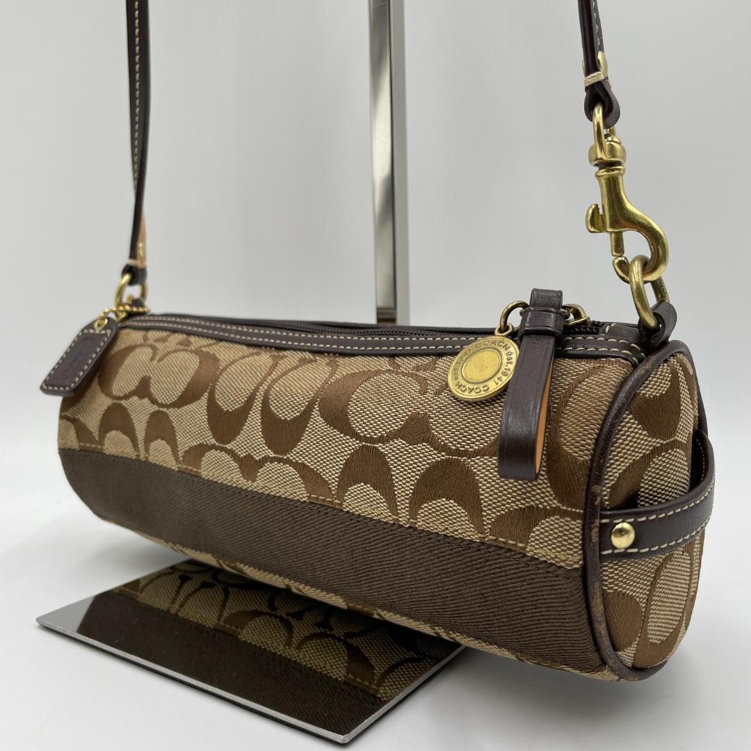 良品 COACH ショルダーバッグ キャンバス ブラウン シグネチャー ポーチ
