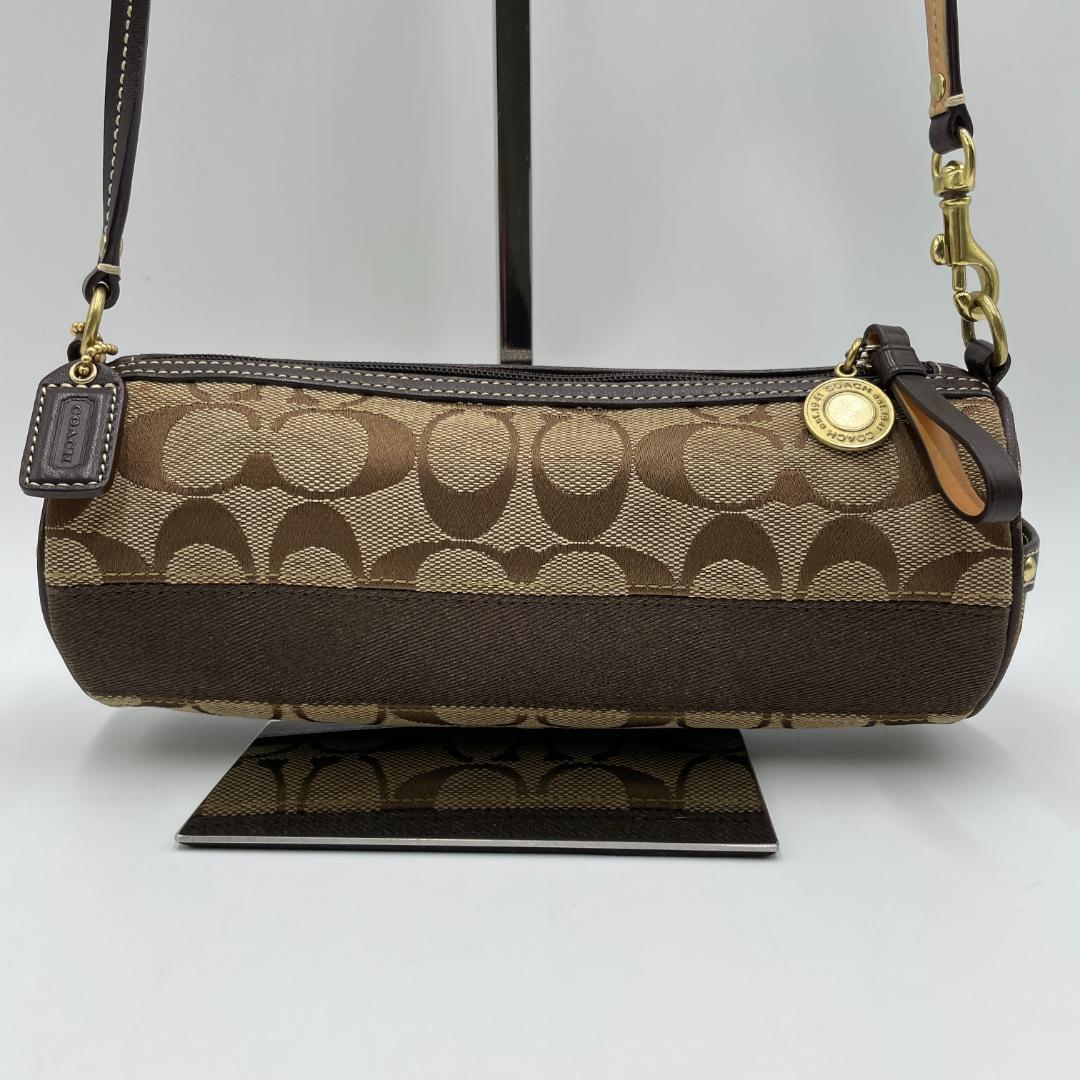 良品 COACH ショルダーバッグ キャンバス ブラウン シグネチャー ポーチ