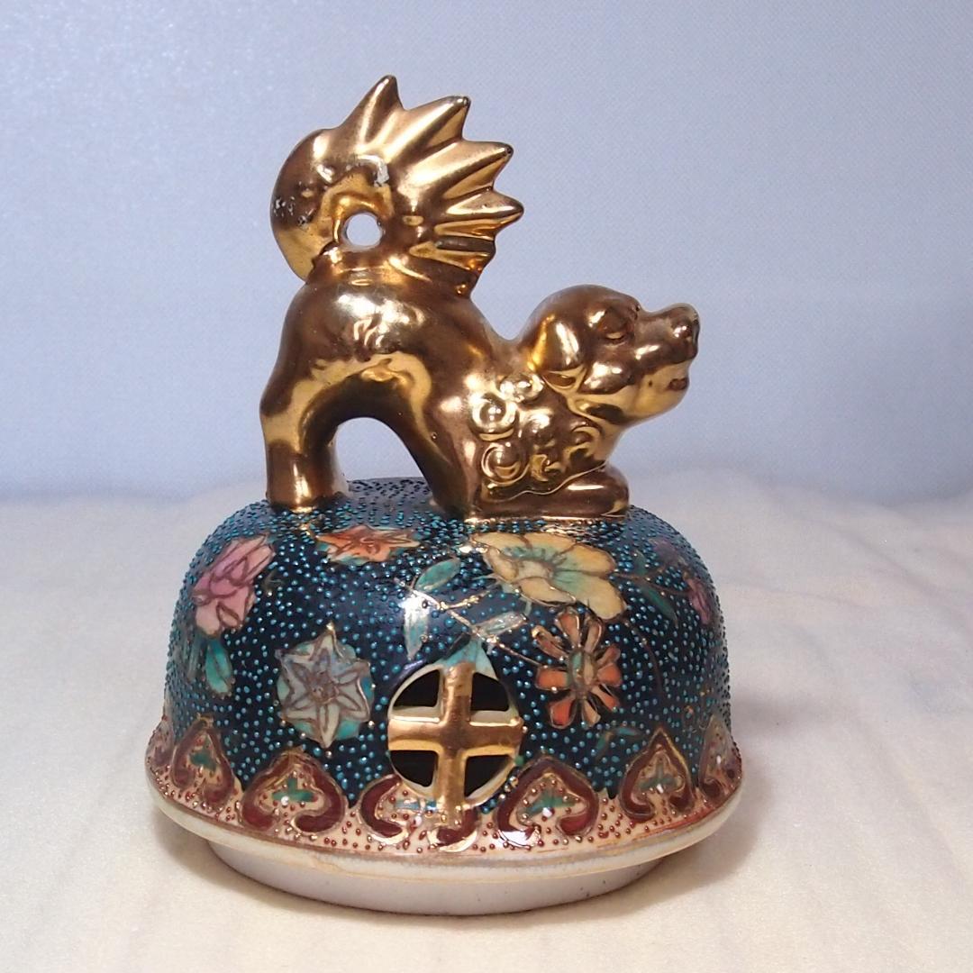 【希少・良品】薩摩焼 青粒金彩 花鳥図 大香炉 陶磁器 古道具/茶道具/香道具