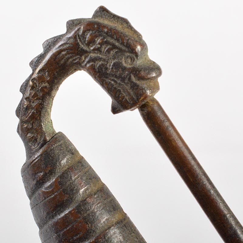 李朝　朝鮮古民具　古銅　刻神獣　古い錠前　鍵　M　R7375