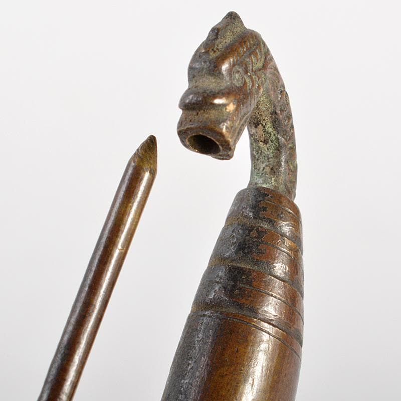 李朝　朝鮮古民具　古銅　刻神獣　古い錠前　鍵　M　R7375