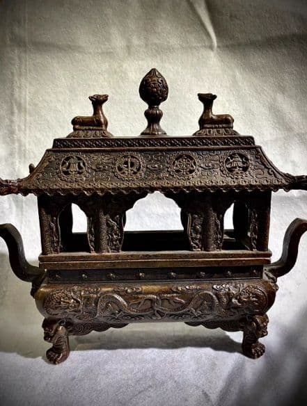 銅器仏教 二龍戯珠八宝香炉 古美術 コレクション品 銅製 工芸品 彫刻装飾品置物