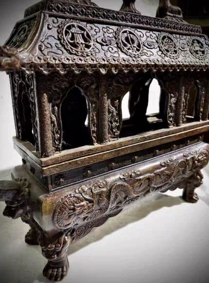 銅器仏教 二龍戯珠八宝香炉 古美術 コレクション品 銅製 工芸品 彫刻装飾品置物