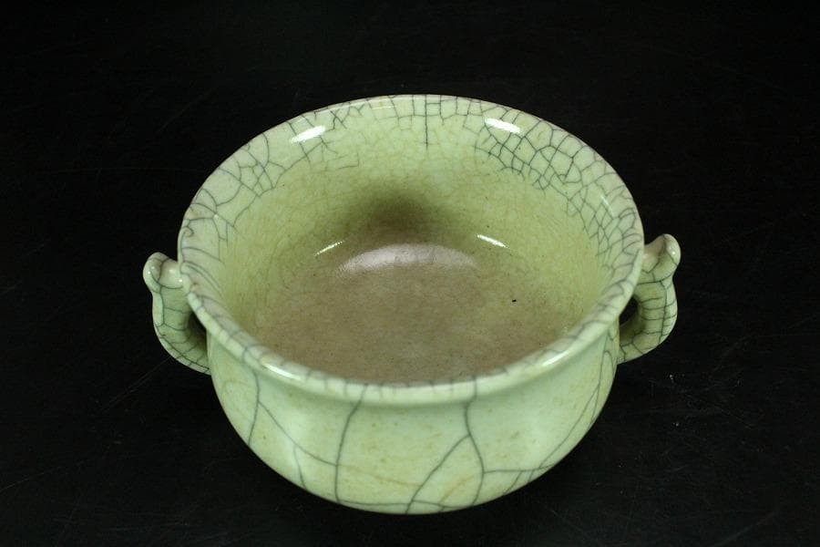 中国美術 哥釉 双耳 香炉(K-XA884)