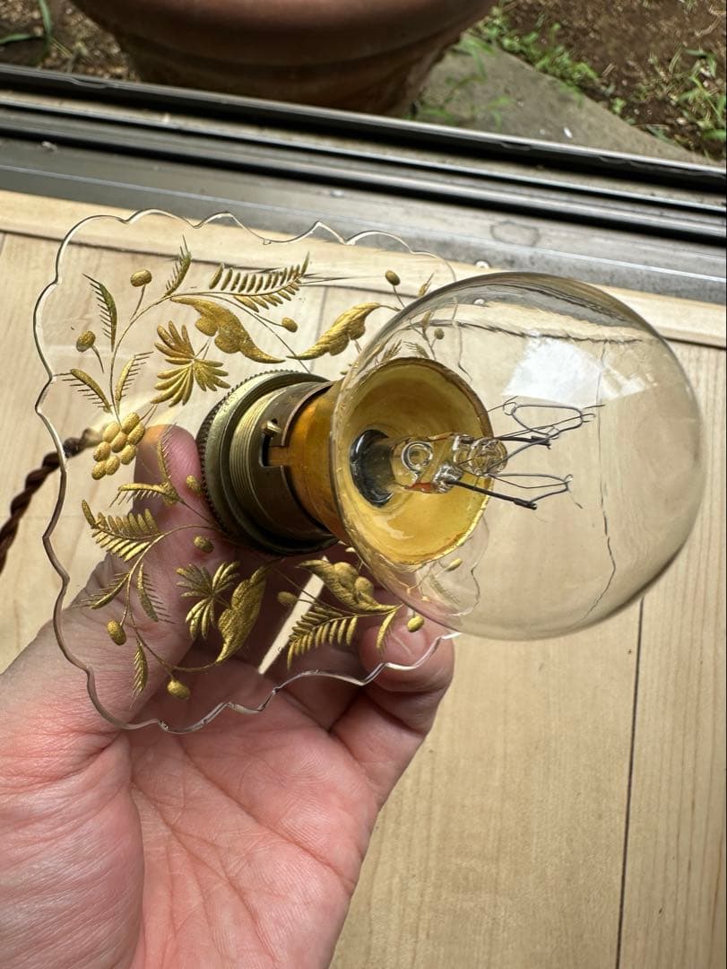 1900年代初頭 フランス アンティーク 金箔で絵付けされた美しいアトリエランプ