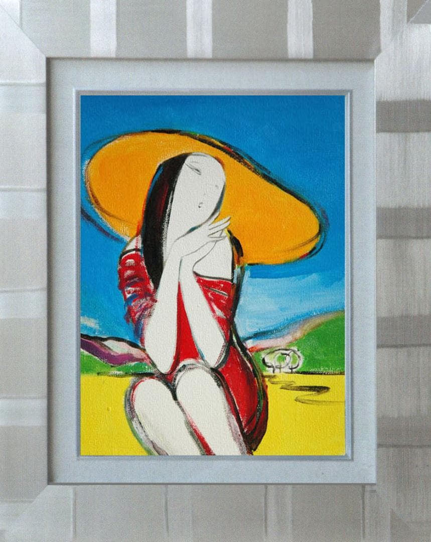 油絵 菅家令子 絵 絵画インテリア額付(白) F3-010511 女性 夢子さん