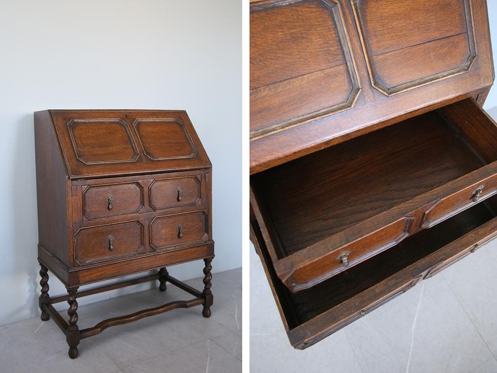 英国アンティーク木製ライティングビューロー/勉強机デスク/テーブル(89-150