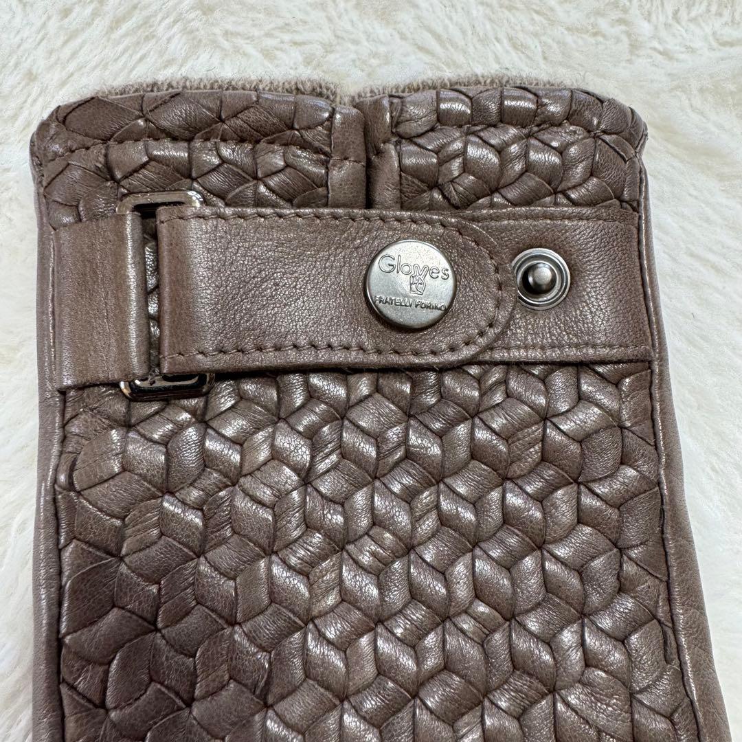 美品　Gloves ラムレザーグローブ イントレチャート カシミア混 8