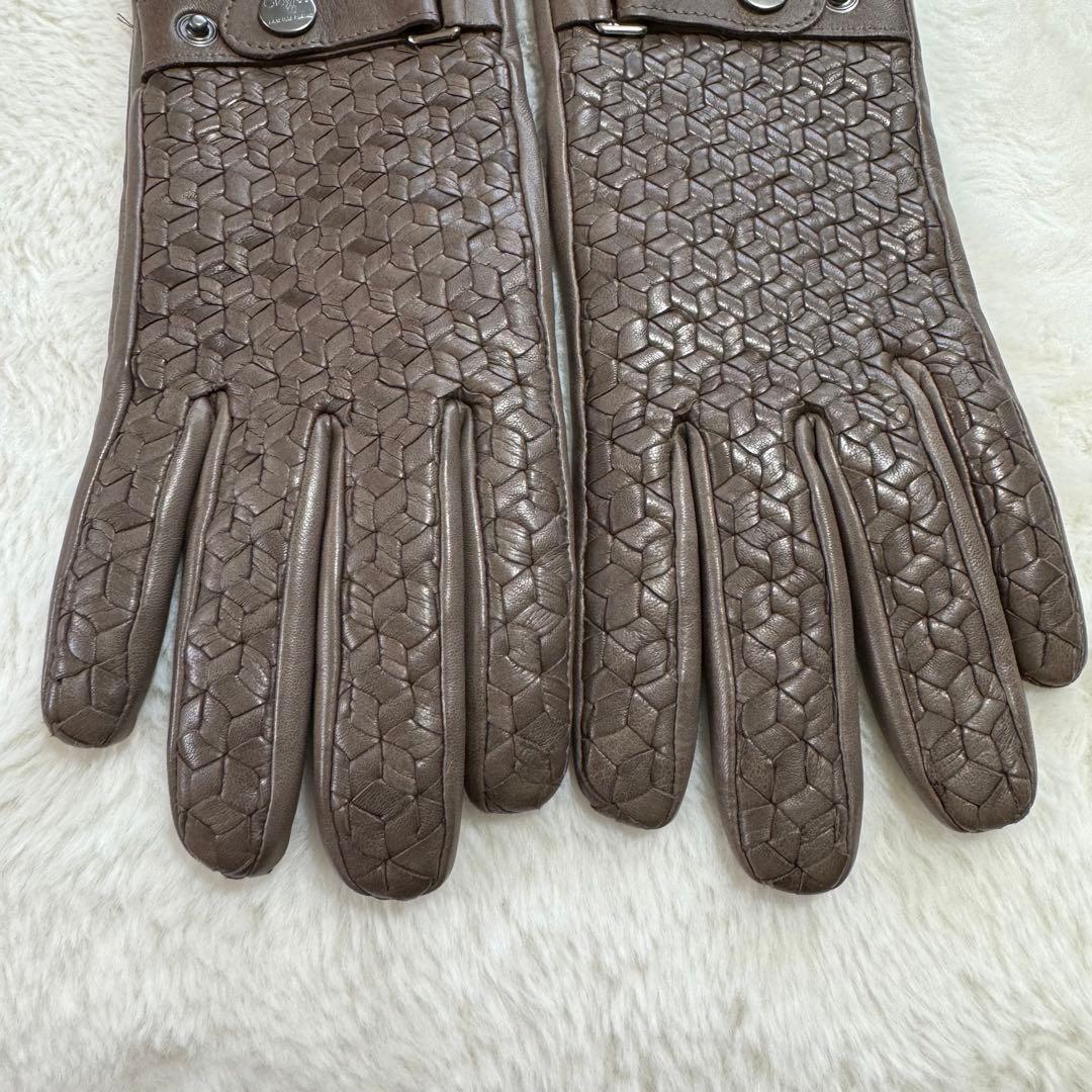 美品　Gloves ラムレザーグローブ イントレチャート カシミア混 8