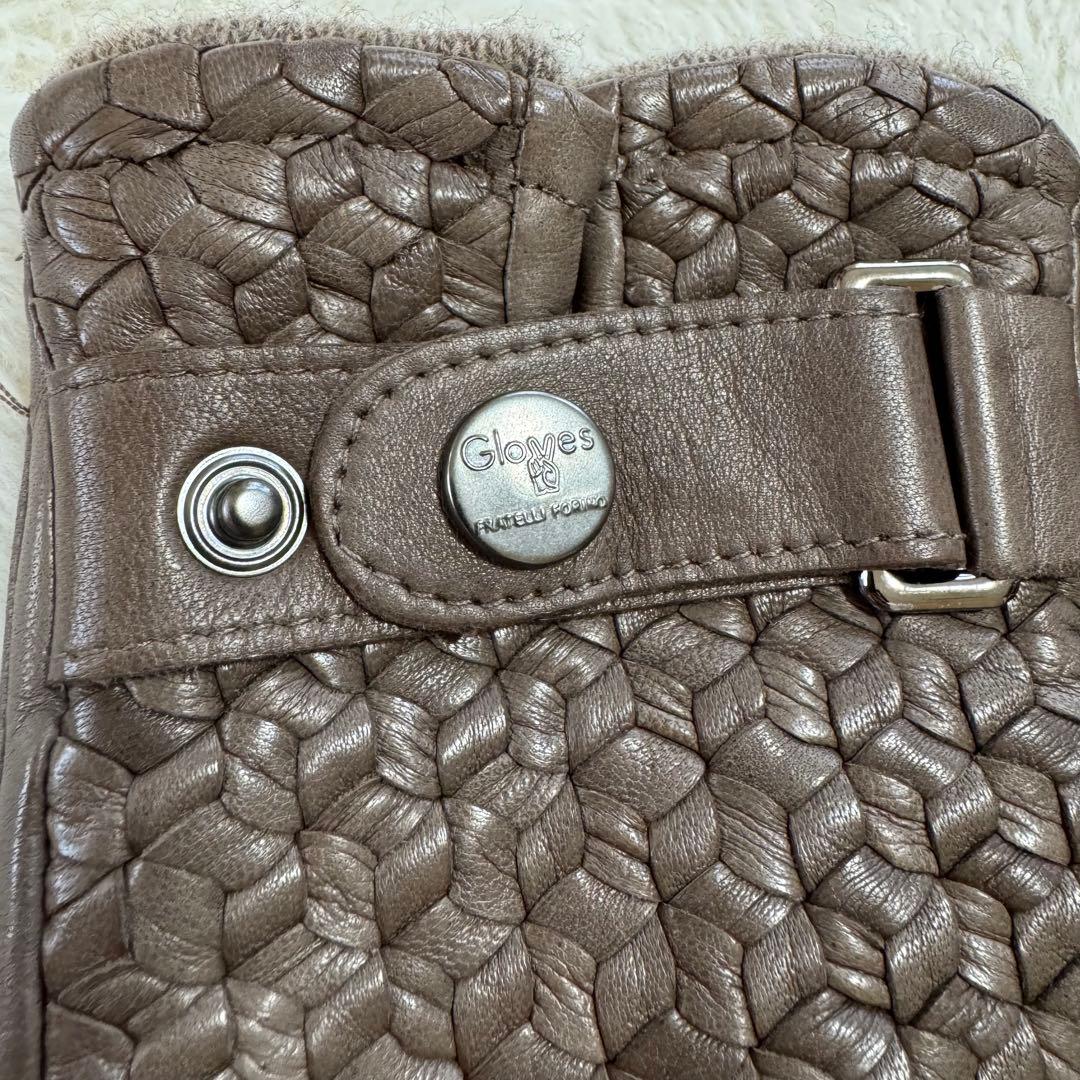 美品　Gloves ラムレザーグローブ イントレチャート カシミア混 8