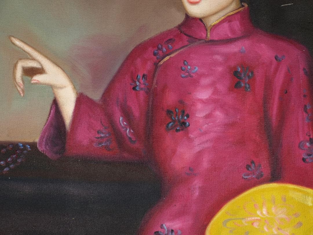 骨董市仕入れ　中国油絵　美女図　　激安骨董品 DE879C15-2