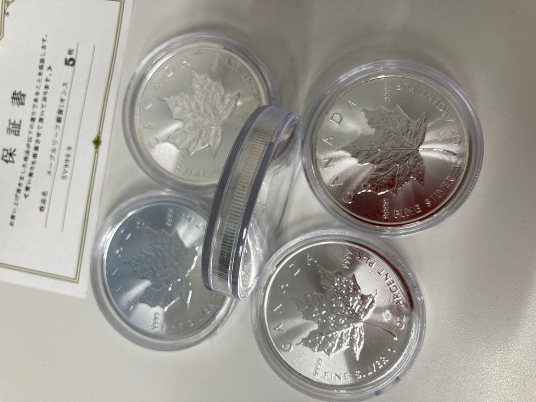 メイプルリーフ銀貨 1オンス　2022年製　5枚セット