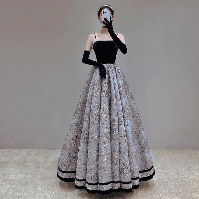 イヴニングドレス　ロングドレス　パーティードレス　パール　刺繡　サイズXL