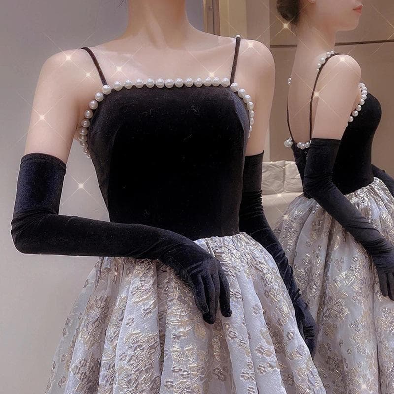 イヴニングドレス　ロングドレス　パーティードレス　パール　刺繡　サイズXL