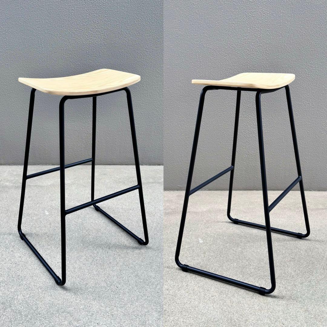 カナデモノ ハイスツール 曲木 オーク ナチュラル スチール脚 カウンターチェア