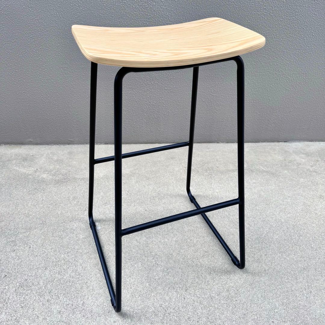 カナデモノ ハイスツール 曲木 オーク ナチュラル スチール脚 カウンターチェア