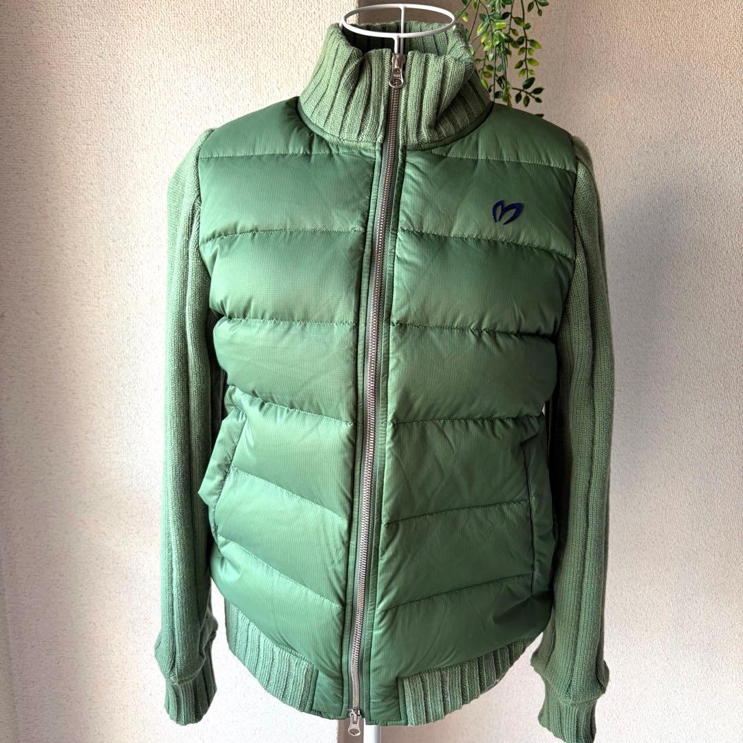 美品　マスターバニー　ダウンフェザー　異素材ニット袖　カーキ　軽くて暖か　M