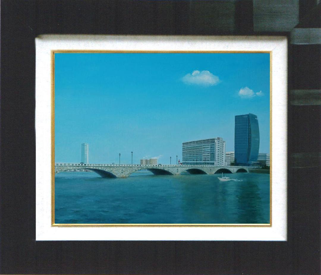 油絵 菅家令子 絵 絵画インテリア F6-080214 風景 万代橋 新潟 風景
