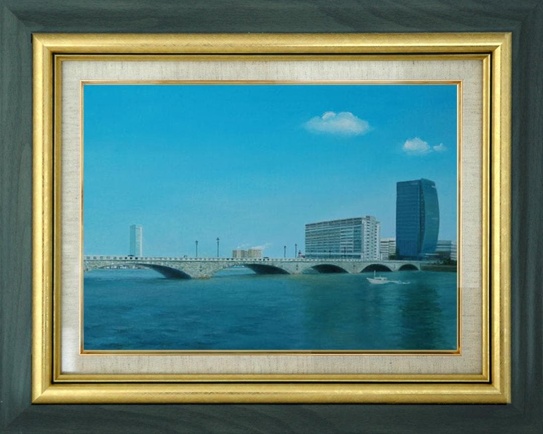油絵 菅家令子 絵 絵画インテリア F6-080214 風景 万代橋 新潟 風景