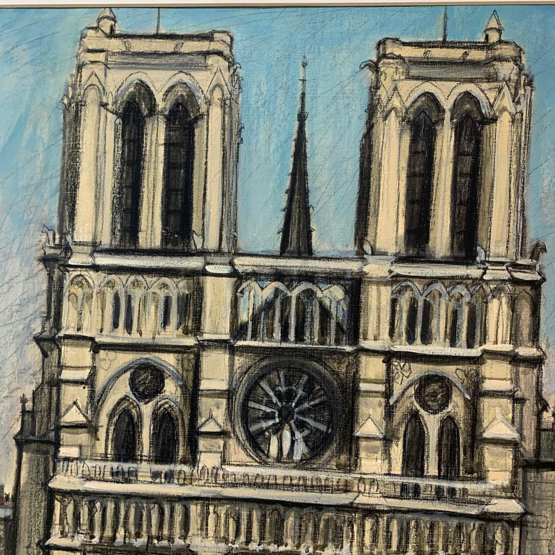 絵画　水彩肉筆画　真作　元川嘉津美『ノートルダム・ド・パリ』84×96センチ