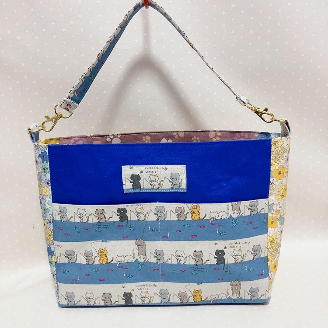 chibinyanco。 布バスケット バックインバック ねこ生地