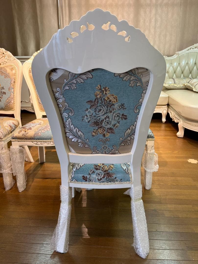 天然木超豪華 ロココ調 アンティーク風 ダイニングテーブルセット7点 机 猫脚