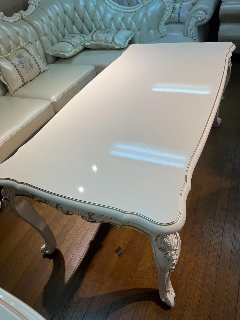 天然木超豪華 ロココ調 アンティーク風 ダイニングテーブルセット7点 机 猫脚