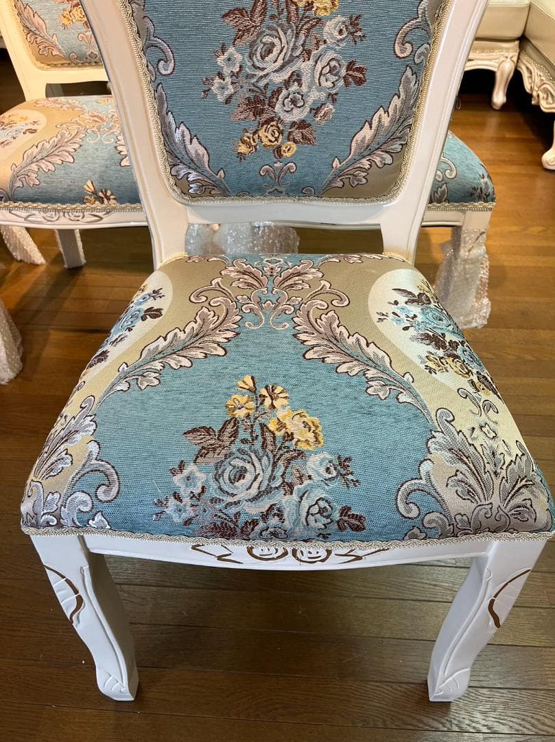 天然木超豪華 ロココ調 アンティーク風 ダイニングテーブルセット7点 机 猫脚