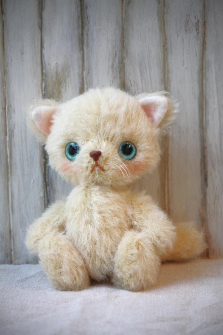 アートドール　ハンドメイド　テディベア　子猫　ぬいぐるみ